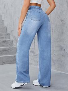 SHEIN EZwear High Waist Wide Leg Jeans - Light Wash - View 2