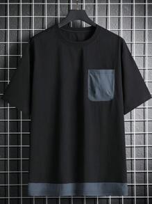 Manfinity Hypemode Men Contrast Panel Patched Pocket Tee - Black - View 1