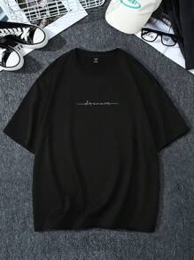 Manfinity LEGND Camiseta gráfica holgada y casual con letra para hombre, verano - Negro - Ver 3