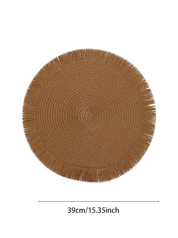 4pcs Fringe Trim Placemat, Camel Round Table Mat, For Dining Table