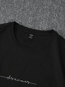 Manfinity LEGND Camiseta gráfica holgada y casual con letra para hombre, verano - Negro - Ver 5