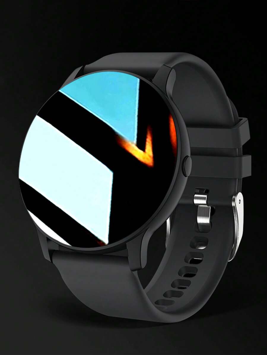 ساعة ذكية أسود سيليكون حزام رياضي مراقبة معدل ضربات القلب تتبع النوم ضد للماء مستدير قرص , متوافق مع Androids ايفون قطعة واحدة