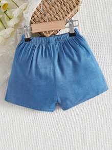 SHEIN Baby Girl Ruffle Trim Wrap Knot Side Skort - Blue - View 2