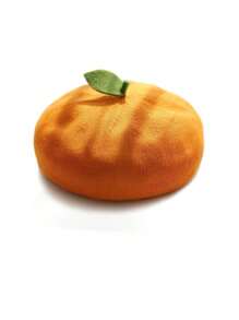 1入組女式可愛豆芽畫家帽，果橙色透氣貝雷帽非常適合旅行、聚會、禮物和日常穿著 - 橘色 - 查看 3