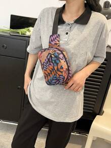 Mini Fanny Pack Colorblock Leaf Pattern For Daily - Purple - View 2