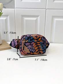 Mini Fanny Pack Colorblock Leaf Pattern For Daily - Purple - View 5