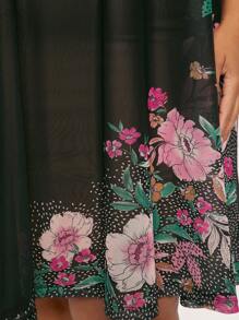 SHEIN CURVE+ 大碼印花蕾絲拼接透視網紗睡裙不附帶吊帶連衣裙 - 黑色 - 查看 8