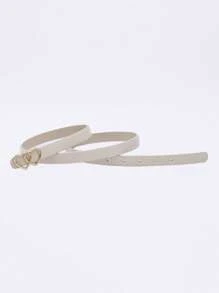 Nữ Khóa Trái Tim Đôi Nhiều Màu Pu Trang Trí Thắt Lưng Skinny Đeo Hàng Ngày - Màu be - Xem 4