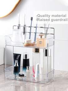 1pc Double Layer Bathroom Storage Rack, Modern Plastic Desktop Storage Holder For Bathroom - Clear - View 3