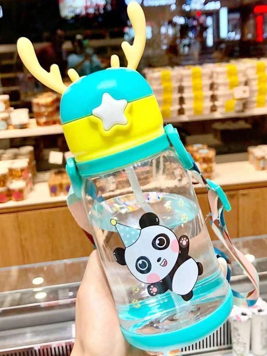 1pc Cartoon Panda Print Water Bottle - Baby Blue - View 1