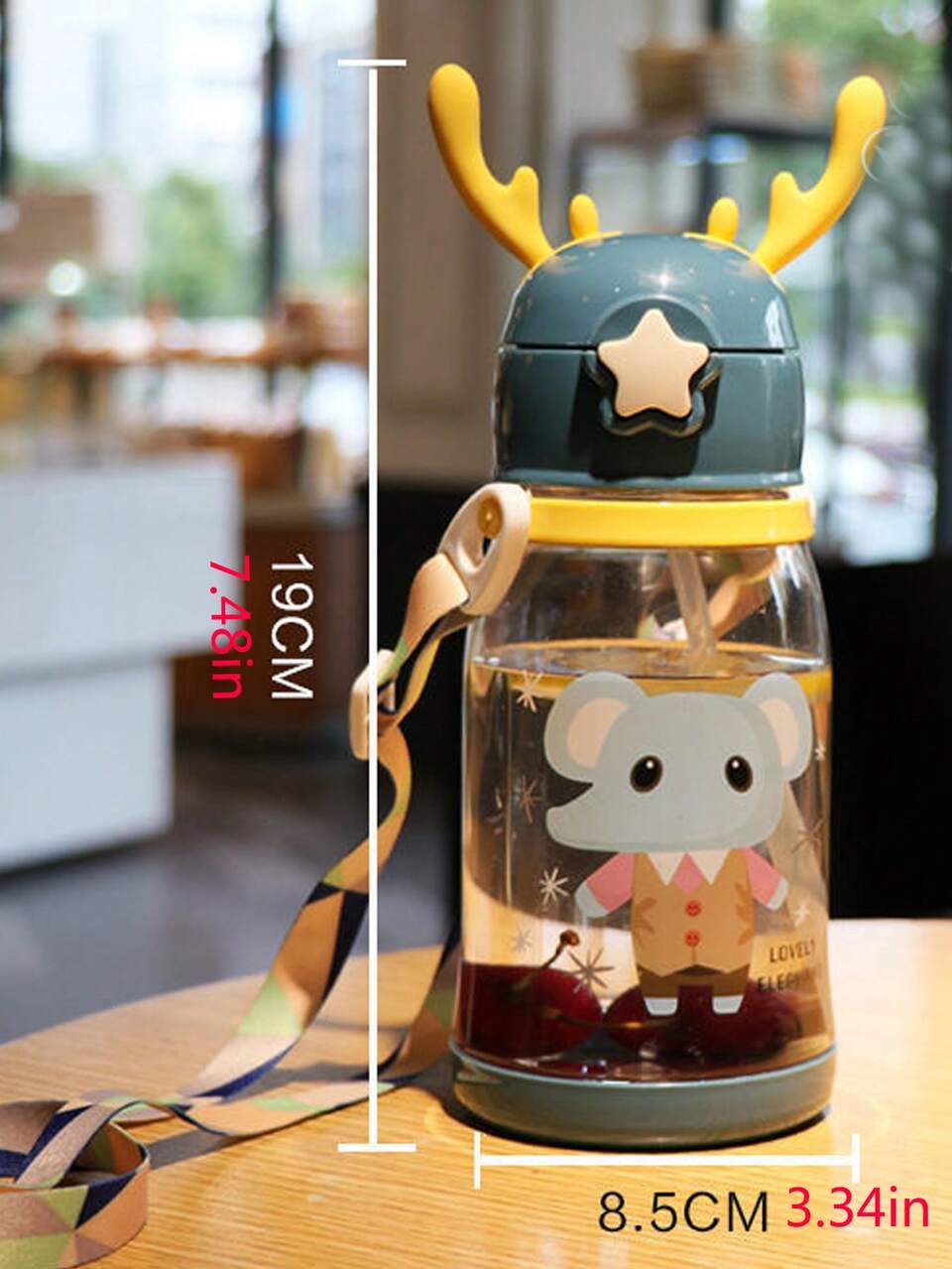 1pc Cartoon Graphic Antler Decor Water Bottle, Cartoon Girl & Fish Print Water Bottle For Indoor And Outdoor