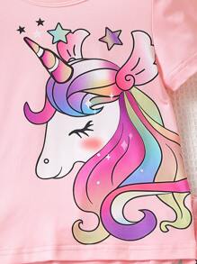 Toddler Girls Unicorn Print PJ Set - Pink - View 3