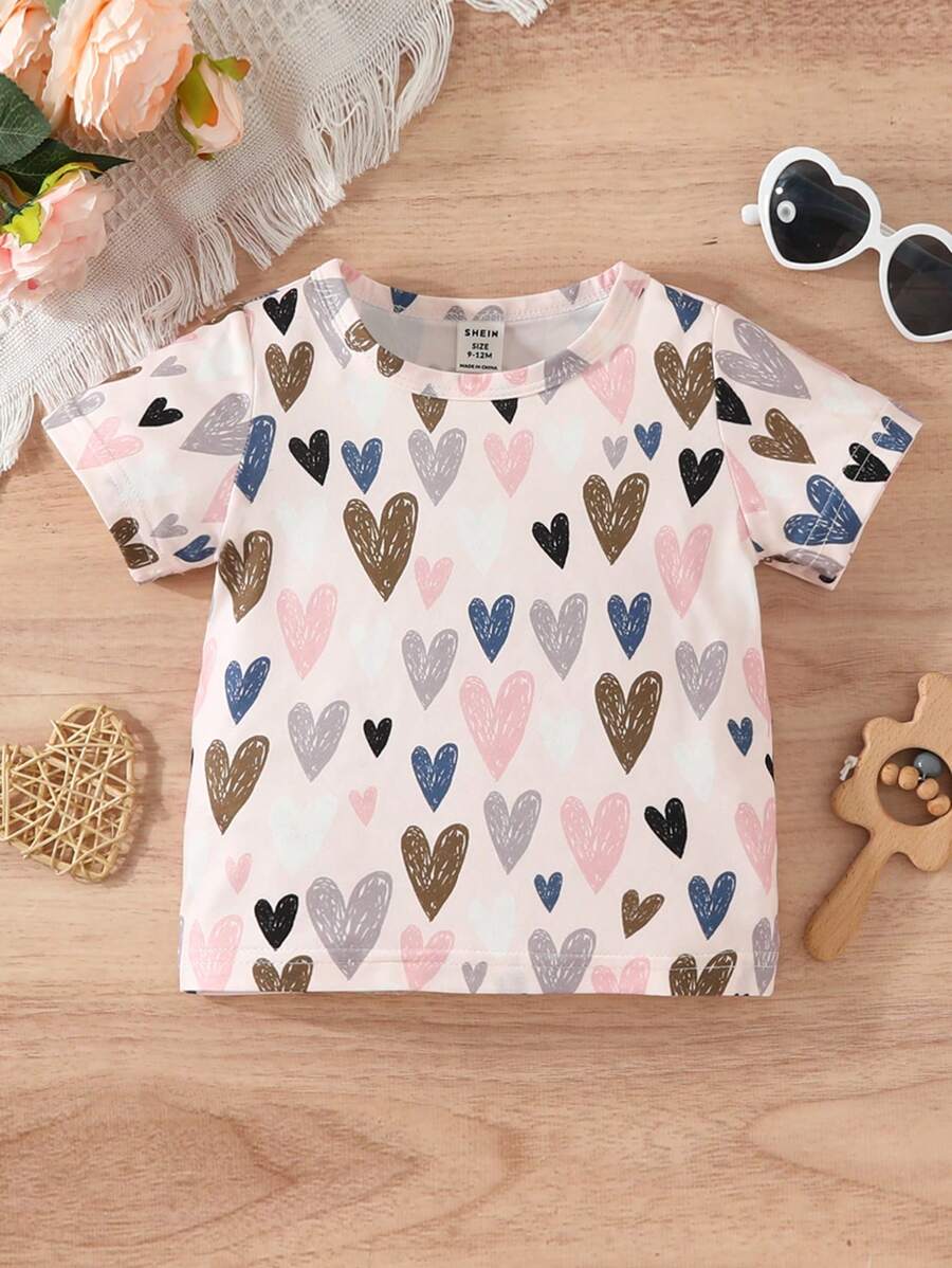 SHEIN Tops em bé Tất cả trên in Tim - trắng - Xem 1