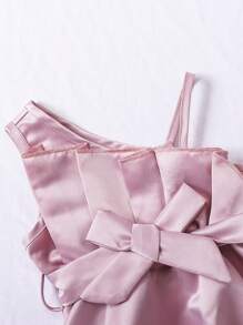 SHEIN 嬰兒不對稱領拼接細節洋裝 - 粉色 - 查看 4