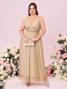 SHEIN Belle Plus 1pc Glitter Cami Bridesmaid Dress - Champagne - View 5