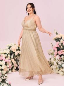 SHEIN Belle Plus 1pc Glitter Cami Bridesmaid Dress - Champagne - View 4