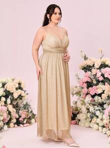 SHEIN Belle Plus 1pc Glitter Cami Bridesmaid Dress - Champagne - View 3