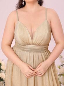 SHEIN Belle Plus 1pc Glitter Cami Bridesmaid Dress - Champagne - View 6