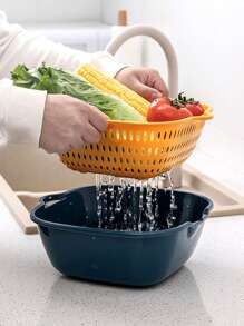 2 piezas Cesta de drenaje de doble capa - Azul - Ver 4