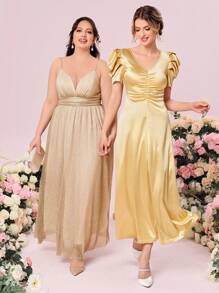 SHEIN Belle Plus 1pc Glitter Cami Bridesmaid Dress - Champagne - View 7