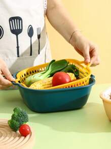 2 piezas Cesta de drenaje de doble capa - Azul - Ver 1