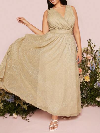 SHEIN Belle Plus Surplice Neck Glitter Bridesmaid Dress