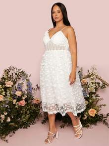 SHEIN Belle 大碼貼花網紗邊婚紗連衣裙 - 白色 - 查看 6