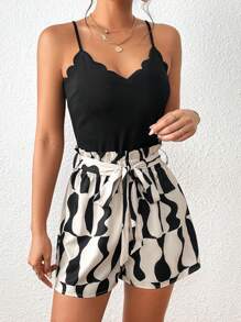 SHEIN Privé Mono de tirantes con estampado de dibujo ribete en abanico con cinturón