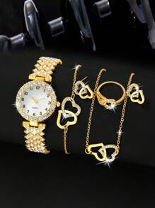 1 Nữ Vàng Dây Đeo Hợp Kim Kẽm Quyến Rũ Đá Trang Trí Mặt Tròn Đồng Hồ Thạch Anh & 5 Bộ Trang Sức, cho Cuộc Sống Hàng Ngày - Vàng - Xem 1