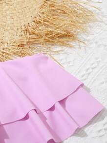 Tween Girl Fish Scales Print Ruffle Hem Bikini Set With Beach Skirt Summer Beach - Multicolor - View 3