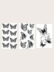 3 tấm Nhãn dán hình xăm hoa văn bướm - màu đen - Xem 2