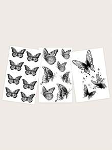 3 tấm Nhãn dán hình xăm hoa văn bướm - màu đen - Xem 4