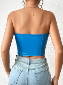 SHEIN Privé 素色PU皮革短款抹胸上衣