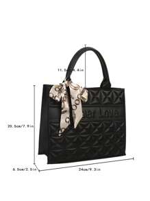 Thời trang, Tối giản, Thường ngày, Sức chứa lớn, 2 chiếc túi vuông chần bông họa tiết chữ trang trí khăn quàng cổ bó có ví nhỏ, Túi xách thời trang, Bộ ví túi đeo vai, Cặp công sở chuyên nghiệp cho công việc/đi làm/đi làm/văn phòng, Túi xách nữ Mommy And Me, Ý tưởng quà tặng Ngày của Mẹ tốt nhất, Bộ túi đi học, Nhẹ, Di động, Sức chứa lớn, Thường ngày công sở, Dành cho nữ sinh viên đại học, Hoàn hảo cho văn phòng, đại học, trung học cơ sở, trung học phổ thông, Công việc, Kinh doanh, Đi làm, Sân vận động, Thể thao, Mua sắm, Ngày lễ - màu đen - Xem 3