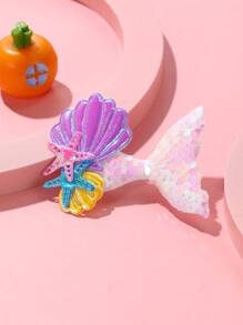 1pc Women Sequin Fish Tail & Starfish Decor Fashionable Hair Clip, For Hair Decoration - Multicolor - View 1