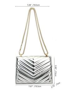 迷你方包鋸齒圖案銀翻蓋鏈條帶 - 銀色 - 查看 6