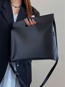 Bolsa con asa medio negro minimalista para el trabajo - Negro - Ver 2