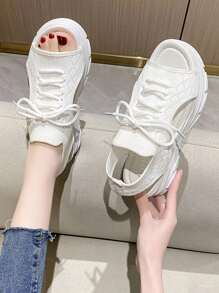 戶外運動涼鞋適用於女士針織細節剪裁設計前綁帶涼鞋 - 白色 - 查看 3