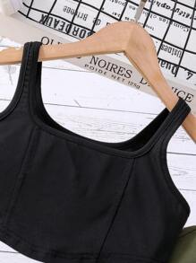 SHEIN 女孩素色背心上衣和翻蓋口袋帶扣細節長褲 - 彩色 - 查看 3