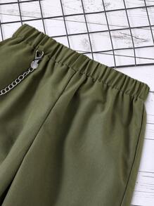 SHEIN 女孩素色背心上衣和翻蓋口袋帶扣細節長褲 - 彩色 - 查看 4