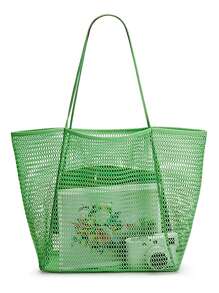 Túi Tote Lưới Đi Biển, Túi Tote Thông Thường Cho Nữ Túi Xách Đeo Vai Tối Đa 23L Có Thể Gập Lại Cho Kỳ Nghỉ Dã Ngoại Trên Bãi Biển - màu xanh lá - Xem 1