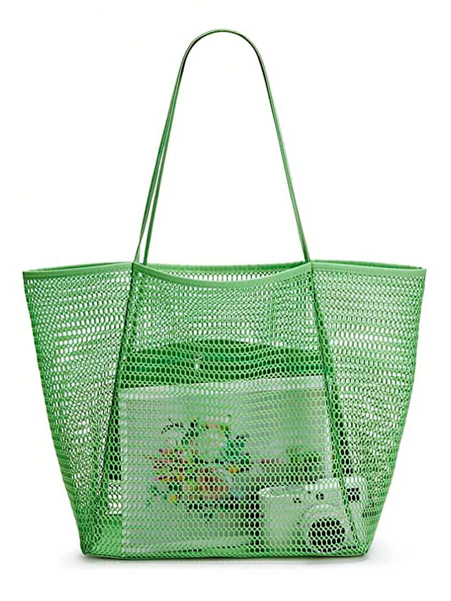 Túi Tote Lưới Đi Biển, Túi Tote Thông Thường Cho Nữ Túi Xách Đeo Vai Tối Đa 23L Có Thể Gập Lại Cho Kỳ Nghỉ Dã Ngoại Trên Bãi Biển - màu xanh lá - Xem 1