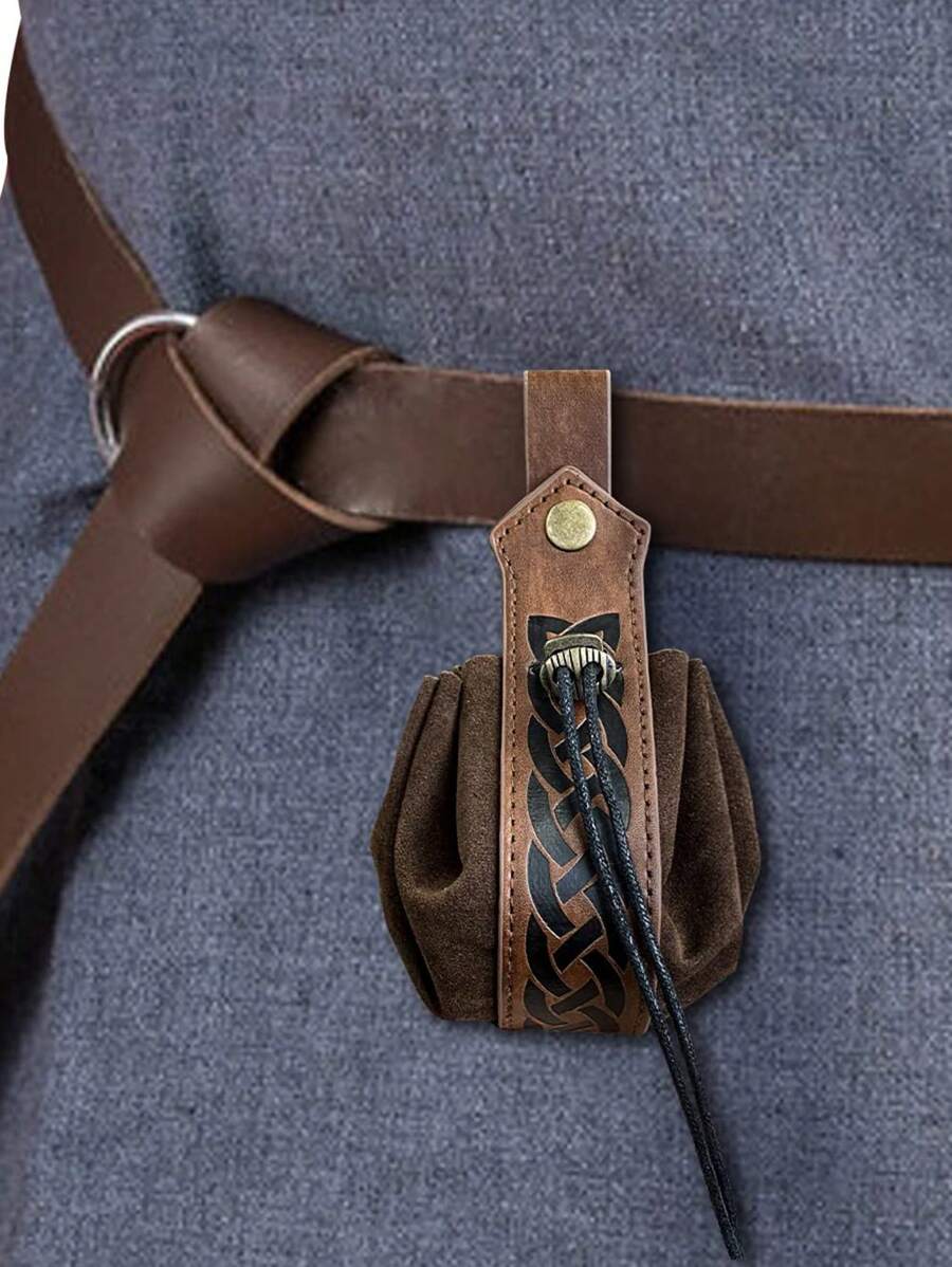 Túi đeo thắt lưng mini Thiết kế dây rút Pu màu nâu cổ điển Túi thời trung cổ Túi thắt lưng cổ điển Túi ngực - Nhiều màu - Xem 1