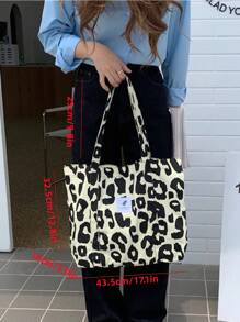 Pink Cow Print Cherry Decor Corduroy Warm Winter Tote Bag With Upper Handle And Shoulder Strap,School Bag,Large Capacity,Portable,For Teen Girls Women College Students,White-Collar Workers,Perfect For Work,Back To School,Middle School,High School,College,Vacation, Animal Print Women Bag, New Autumn And Winter Women Bag, Best Fall Purse, Perfectly Matching With Fall Outfits Women Fall Clothes For Women