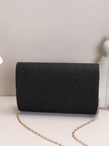 金屬裝飾信封包翻蓋鏈條黑色金屬亮絲魅力四射 - 黑色 - 查看 2