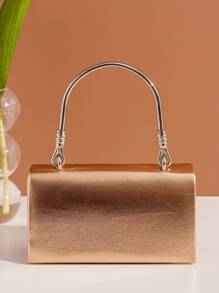 Túi vuông mini có kết cấu Tay cầm trên cùng Chuỗi nắp kim loại PU Funky - Rượu sâm banh - Xem 1