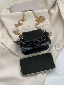 迷你方包黑色鏈條帶適用於日常 - 黑色 - 查看 5