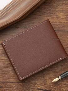 New Men's Short Wallet, Young Men's Minimalist Fashion Multi-Card Horizontal Patchwork Leather Wallet - Brown - View 2