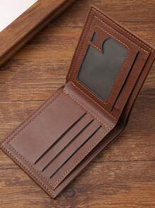 New Men's Short Wallet, Young Men's Minimalist Fashion Multi-Card Horizontal Patchwork Leather Wallet - Brown - View 3
