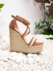 Phụ nữ bện chi tiết Xăng đan đan chéo chéo, Xăng đan có dây đeo mắt cá chân ngoài trời cho kỳ nghỉ - màu nâu - Xem 4